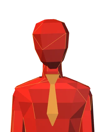 Bust of a faceless red low-poly figure in a necktie.
