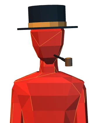 The same figure, in a bowler hat, smoking a pipe.